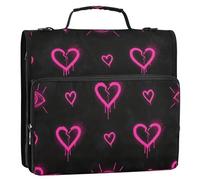 Waassud Broken Hearts Zipper Binder 3 Ring with Shoulder Strap and Handle 1.5 Inch D-Ring 500 Sheets Expanding File Folder Organizer