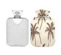 Waassud Brown Palm Trees Hot Water Bottle with Soft Cover Hot Water Bag for Pain Relief 2L Water Heating Pad for Neck Shoulder Small