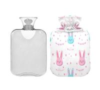 Waassud Bunny Faces Hot Water Bottle with Soft Cover Hot Water Bag for Pain Relief 2L Water Heating Pad for Neck Shoulder Medium
