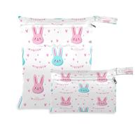 Waassud Bunny Faces Wet Dry Bag Reusable Wet Bags Organizer Diaper Bag Organizing Pouches with 2 Zippered Pockets for Swimsuit Gym Clothes