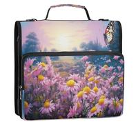 Waassud Butterflies in Flower Field Zipper Binder 3 Ring with Shoulder Strap and Handle 1.5 Inch D-Ring 500 Sheets Expanding File Folder Organizer