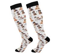 Waassud Cartoon Dogs Compression Socks for Women & Men Circulation 20-30 mmHg Knee High Socks Nurse Travel Stockings 1 Pair