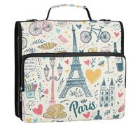 Waassud Cartoon Eiffel Tower Zipper Binder 3 Ring with Shoulder Strap and Handle 1.5 Inch D-Ring 500 Sheets Expanding File Folder Organizer