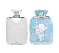 Waassud Cartoon Elephant Holiding Heart Balloon Hot Water Bottle with Soft Cover Hot Water Bag for Pain Relief 2L Water Heating Pad for Neck Shoulder Medium