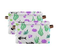 Waassud Cartoon Fish Skeletons Collapsible Storage Bins Waterproof Canvas