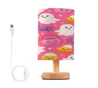 Waassud Cartoon Ghosts Pumpkins Table Lamp with Matte Fabric Shade, Dimmable Desk Light for Girls Bedroom, Dorm Room Essentials, Nightstand Decor