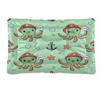 Waassud Cartoon Green Octopus Thick Dog Bed Mat Non-Slip Chew-Resistant Pet Bed for Dogs Cats Soft Washable Kennel Crate Pad for Floor Sofa Car 36" x 24"