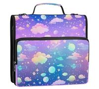 Waassud Cartoon Universe Zipper Binder 3 Ring with Shoulder Strap and Handle 1.5 Inch D-Ring 500 Sheets Expanding File Folder Organizer