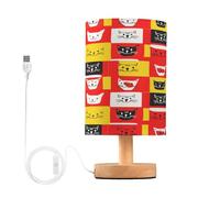 Waassud Cat Colorful Squares Table Lamp with Matte Fabric Shade, Dimmable Desk Light for Girls Bedroom, Dorm Room Essentials, Nightstand Decor