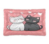 Waassud Cat Couple in Love Thick Dog Bed Mat Non-Slip Chew-Resistant Pet Bed for Dogs Cats Soft Washable Kennel Crate Pad for Floor Sofa Car 18" x 24"