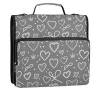 Waassud Chalk Hearts Zipper Binder 3 Ring with Shoulder Strap and Handle 1.5 Inch D-Ring 500 Sheets Expanding File Folder Organizer