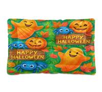 Waassud Cheerful Halloween Scene Thick Dog Bed Mat Non-Slip Chew-Resistant Pet Bed for Dogs Cats Soft Washable Kennel Crate Pad for Floor Sofa Car 18" x 24"