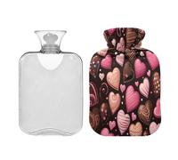 Waassud Chocolate Heart Shape Pattern Hot Water Bottle with Soft Cover Hot Water Bag for Pain Relief 2L Water Heating Pad for Neck Shoulder Small