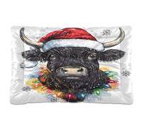 Waassud Christmas Highland Cow Thick Dog Bed Mat Non-Slip Chew-Resistant Pet Bed for Dogs Cats Soft Washable Kennel Crate Pad for Floor Sofa Car 36" x 24"