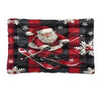 Waassud Christmas Santa Claus on Skis Thick Dog Bed Mat Non-Slip Chew-Resistant Pet Bed for Dogs Cats Soft Washable Kennel Crate Pad for Floor Sofa Car 36" x 24"
