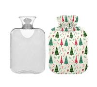 Waassud Christmas Tree Candy Cane Hot Water Bottle with Soft Cover Hot Water Bag for Pain Relief 2L Water Heating Pad for Neck Shoulder Medium