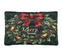 Waassud Christmas Wreath with Holly Leaves Thick Dog Bed Mat Non-Slip Chew-Resistant Pet Bed for Dogs Cats Soft Washable Kennel Crate Pad for Floor Sofa Car 36" x 24"