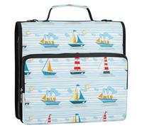 Waassud Colorful Boats Zipper Binder 3 Ring with Shoulder Strap and Handle 1.5 Inch D-Ring 500 Sheets Expanding File Folder Organizer