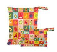 Waassud Colorful Fruits Wet Dry Bag Reusable Wet Bags Organizer Diaper Bag Organizing Pouches with 2 Zippered Pockets for Swimsuit Gym Clothes