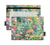 Waassud Colorful Garden Flowers Pencil Pouch for 3 Ring Binder Clear Pencil Bags Smooth Zipper Pounch Pencil Case Pouch 2 Pack