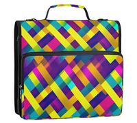 Waassud Colorful Lines Zipper Binder 3 Ring with Shoulder Strap and Handle 1.5 Inch D-Ring 500 Sheets Expanding File Folder Organizer