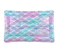 Waassud Colorful Scales Mermaid Thick Dog Bed Mat Non-Slip Chew-Resistant Pet Bed for Dogs Cats Soft Washable Kennel Crate Pad for Floor Sofa Car 18" x 24"