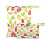 Waassud Colorful Sliced Fruits Wet Dry Bag Reusable Wet Bags Organizer Diaper Bag Organizing Pouches with 2 Zippered Pockets for Swimsuit Gym Clothes