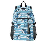 Waassud Cool Cartoon Sharks Laptop Backpack for Women Men, 20L Casual Travel Backpack with 14 Inch Notebook Compartment, Lightweight Daypack for College Work Business Outdoor