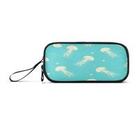 Waassud Cream Jellyfish Pencil Case Large Capacity Pen Holder 3 Compartment Stationery Pen Bag Nylon Zipper Pouch for Office Artist