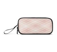 Waassud Cream Pastel Plaid Design Pencil Case Large Capacity Pen Holder 3 Compartment Stationery Pen Bag Nylon Zipper Pouch for Office Artist
