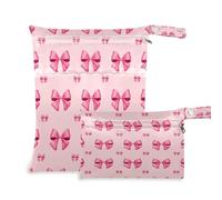 Waassud Create-a-seamless-pattern-featuring-pink-bows-on-a-light-pink-background-tile-1743412758665 Wet Dry Bag Reusable Wet Bags Organizer Diaper Bag Organizing Pouches with 2 Zippered Pockets for