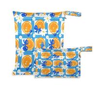 Waassud Create-a-seamless-pattern-with-orange-slices-decorated-with-blue-bows-and-white-daisies-on-a-blue-an Wet Dry Bag Reusable Wet Bags Organizer Diaper Bag Organizing Pouches with 2 Zippered Pocke