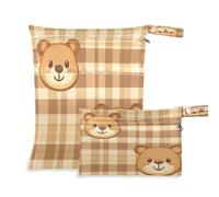 Waassud Cute Bear Face Wet Dry Bag Reusable Wet Bags Organizer Diaper Bag Organizing Pouches with 2 Zippered Pockets for Swimsuit Gym Clothes