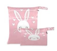 Waassud Cute Bunny Face Wet Dry Bag Reusable Wet Bags Organizer Diaper Bag Organizing Pouches with 2 Zippered Pockets for Swimsuit Gym Clothes