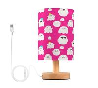 Waassud Cute Cartoon Ghosts Table Lamp with Matte Fabric Shade, Dimmable Desk Light for Girls Bedroom, Dorm Room Essentials, Nightstand Decor