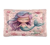 Waassud Cute Cartoon Mermaid Thick Dog Bed Mat Non-Slip Chew-Resistant Pet Bed for Dogs Cats Soft Washable Kennel Crate Pad for Floor Sofa Car 36" x 24"