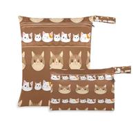 Waassud Cute Cat Faces Wet Dry Bag Reusable Wet Bags Organizer Diaper Bag Organizing Pouches with 2 Zippered Pockets for Swimsuit Gym Clothes