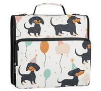 Waassud Cute Dachshund Dogs Zipper Binder 3 Ring with Shoulder Strap and Handle 1.5 Inch D-Ring 500 Sheets Expanding File Folder Organizer