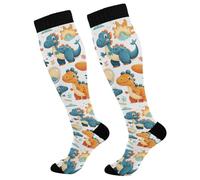 Waassud Cute Dinosaurs Compression Socks for Women & Men Circulation 20-30 mmHg Knee High Socks Nurse Travel Stockings 1 Pair