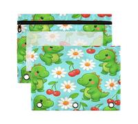 Waassud Cute Dinosaurs Pencil Pouch for 3 Ring Binder 2-Pack Smooth Zipper Pencil Cases Transparent School Supplies