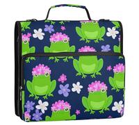 Waassud Cute Frogs with Hats Zipper Binder 3 Ring with Shoulder Strap and Handle 1.5 Inch D-Ring 500 Sheets Expanding File Folder Organizer