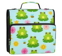 Waassud Cute Frogs Zipper Binder 3 Ring with Shoulder Strap and Handle 1.5 Inch D-Ring 500 Sheets Expanding File Folder Organizer