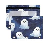 Waassud Cute Ghosts Halloween Pencil Pouch for 3 Ring Binder 2-Pack Smooth Zipper Pencil Cases Transparent School Supplies