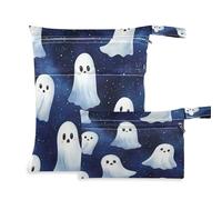 Waassud Cute Ghosts Halloween Wet Dry Bag Reusable Wet Bags Organizer Diaper Bag Organizing Pouches with 2 Zippered Pockets for Swimsuit Gym Clothes