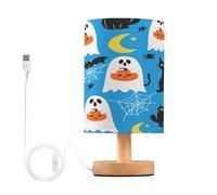Waassud -cute-ghosts-holding-pumpkins-1749798091473 Table Lamp with Matte Fabric Shade, Dimmable Desk Light for Girls Bedroom, Dorm Room Essentials, Nightstand Decor