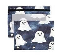 Waassud Cute Ghosts Pencil Pouch for 3 Ring Binder 2-Pack Smooth Zipper Pencil Cases Transparent School Supplies