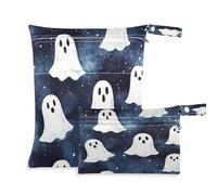 Waassud Cute Ghosts Wet Dry Bag Reusable Wet Bags Organizer Diaper Bag Organizing Pouches with 2 Zippered Pockets for Swimsuit Gym Clothes