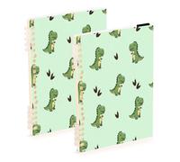 Waassud Cute Green Dinosaurs Spiral Notebooks Refillable A5 Ruled 2Pcs