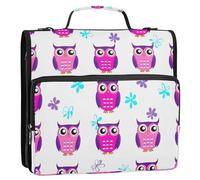Waassud Cute Owls Zipper Binder 3 Ring with Shoulder Strap and Handle 1.5 Inch D-Ring 500 Sheets Expanding File Folder Organizer