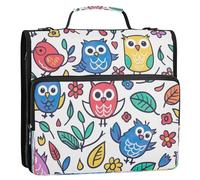 Waassud Cute Owls Zipper Binder 3 Ring with Shoulder Strap and Handle 1.5 Inch D-Ring 500 Sheets Expanding File Folder Organizer